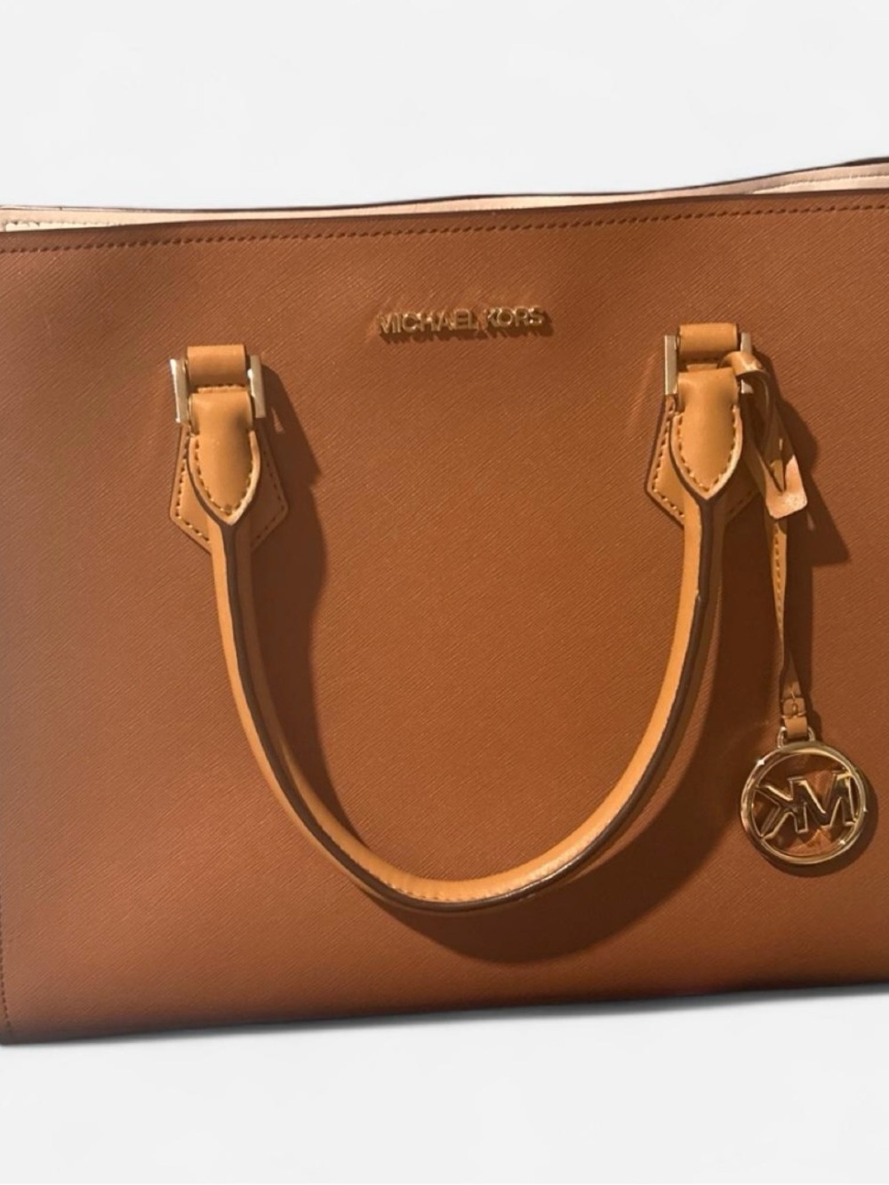Michael Kors Camel Saffiano Leather Tote with Gold Logo Charm